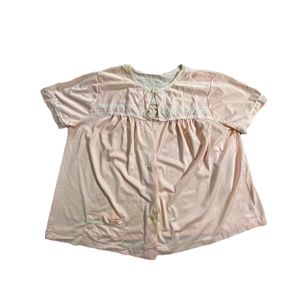 Vintage Komar Trimmed Nightgown Dress Womens 40 Pink Nylon Eyelet Embroidery